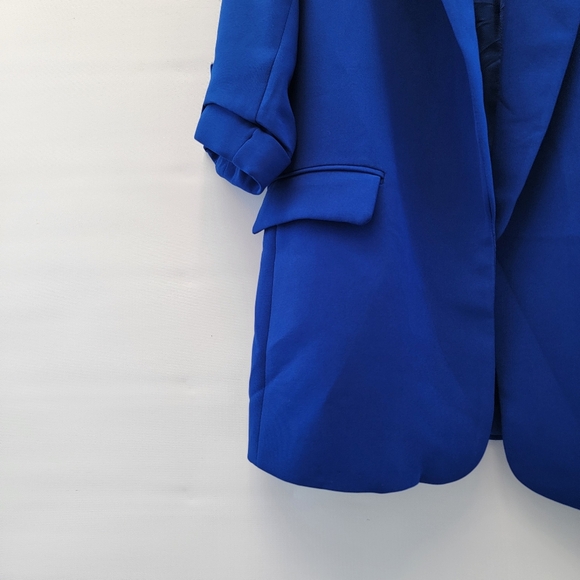 Zara Blazer Cobalt Blue Womens Size Medium Preppy Bold Open Front Workwear - Picture 8 of 16